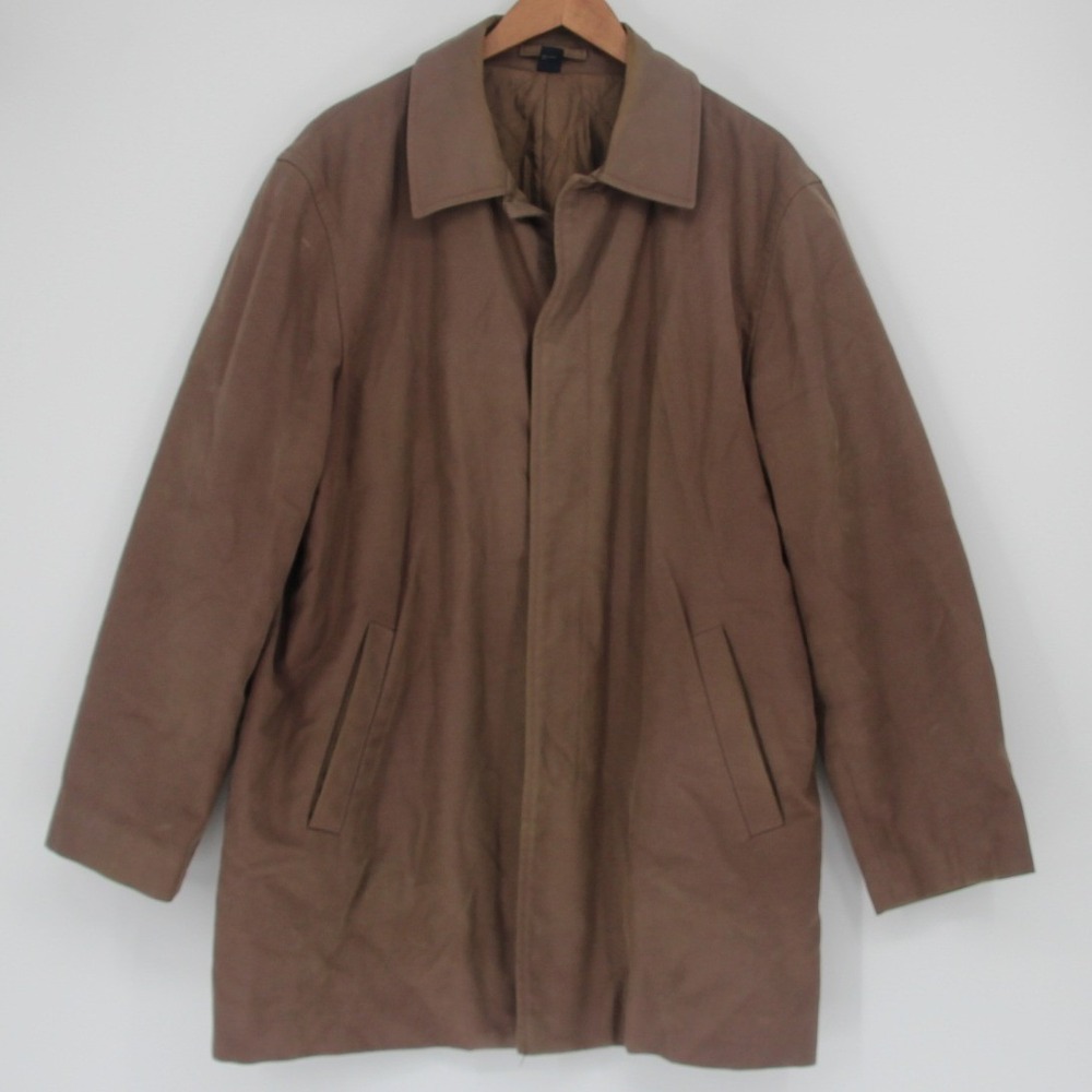 J.Crew Mens Brown Twill Quilted Lined Car Coat Jacket Solid Heritage L Read